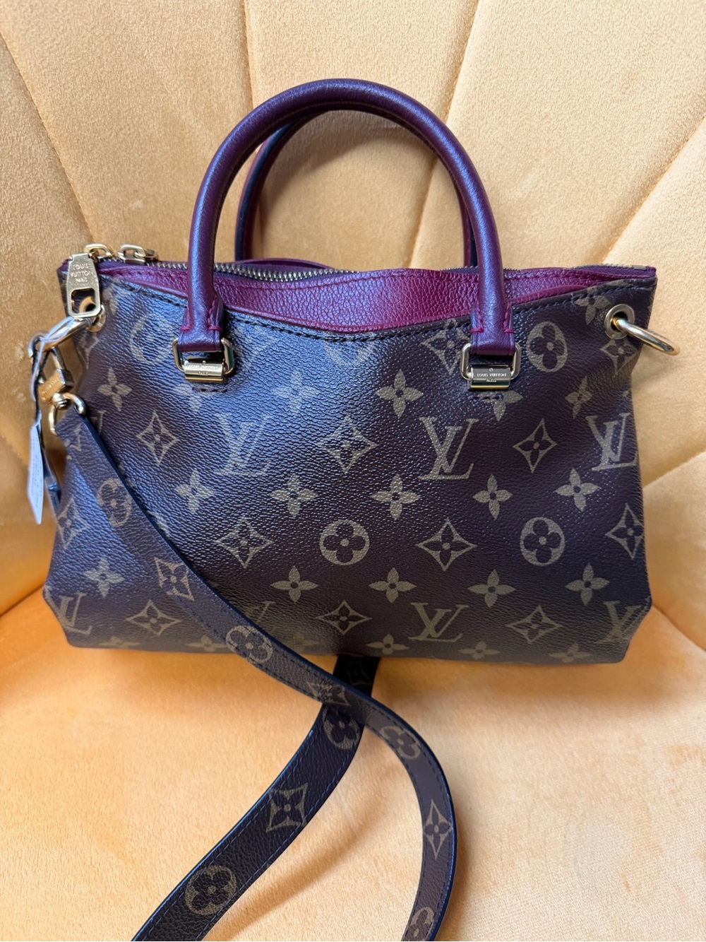 Louis Vuitton Monogram Canvas Plum Trim Top-Handle Satchel - Picture 1 of 13